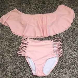 High waisted off the shoulder blush bikini